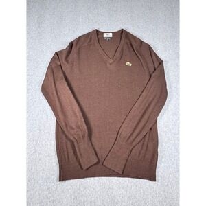 Vintage Lacoste Izod Sweater Mens XL Brown V-Neck Pullover Preppy Tennis